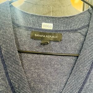 Banana Republic Men's Heathered Navy Button Down Sweater